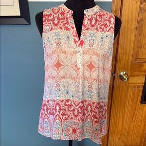 Women's Red and White Paisley Sleeveless Top